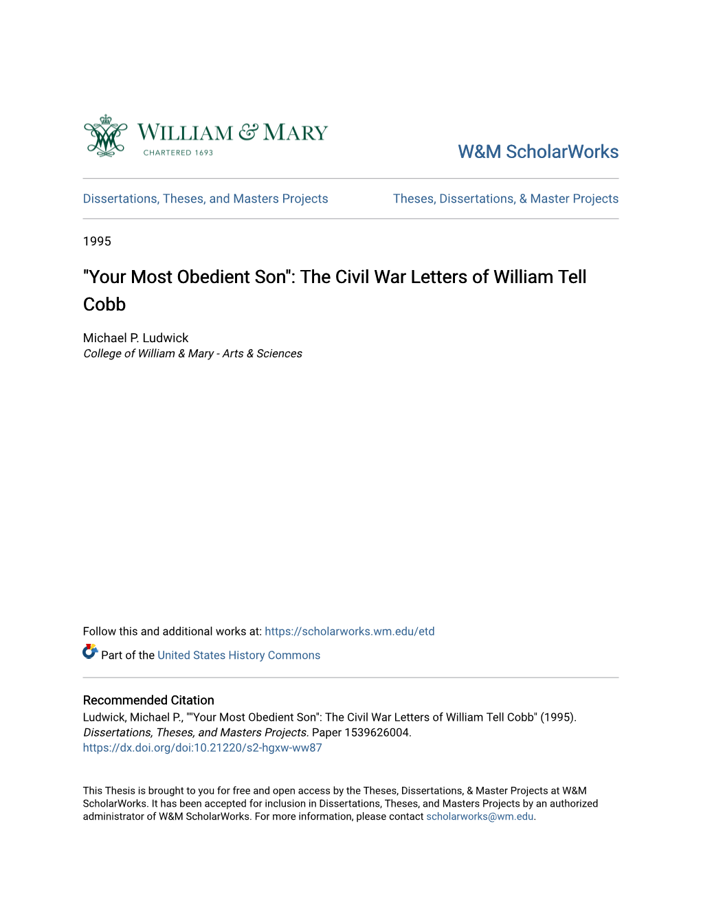 The Civil War Letters of William Tell Cobb