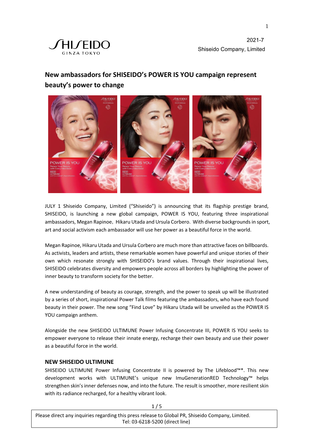 New Ambassadors for SHISEIDO's POWER IS YOU Campaign