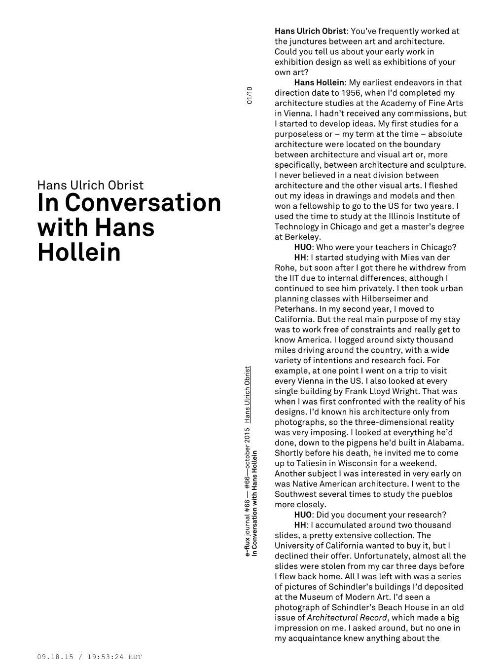 In Conversation with Hans Hollein