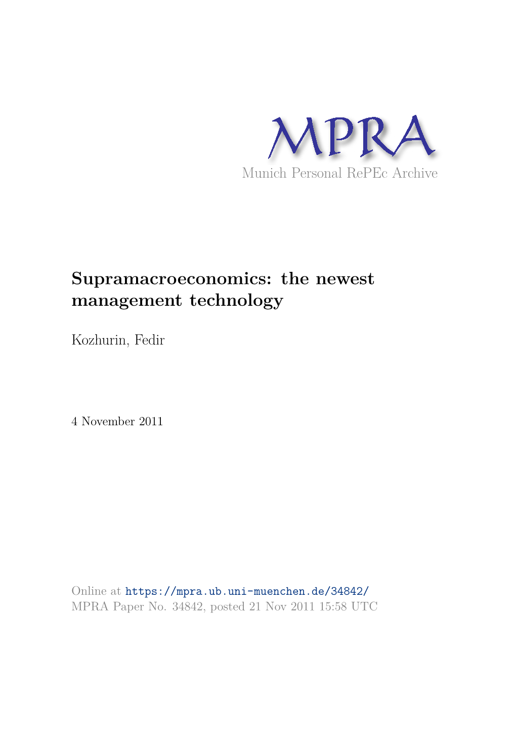 Supramacroeconomics: the Newest Management Technology