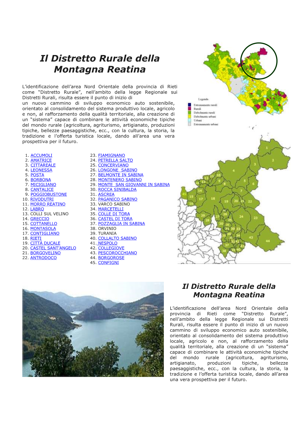 Il Distretto Rurale Della Montagna Reatina