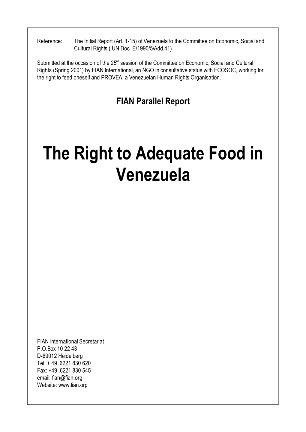 The Right to Adequate Food in Venezuela