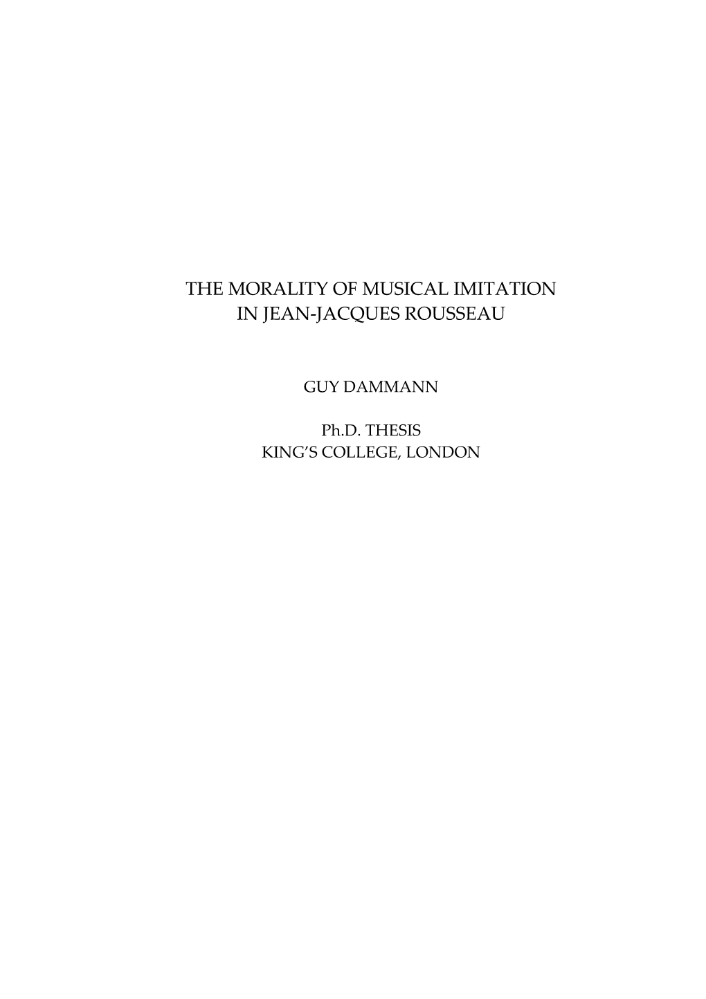 The Morality of Musical Imitation in Jean-Jacques Rousseau Abstract