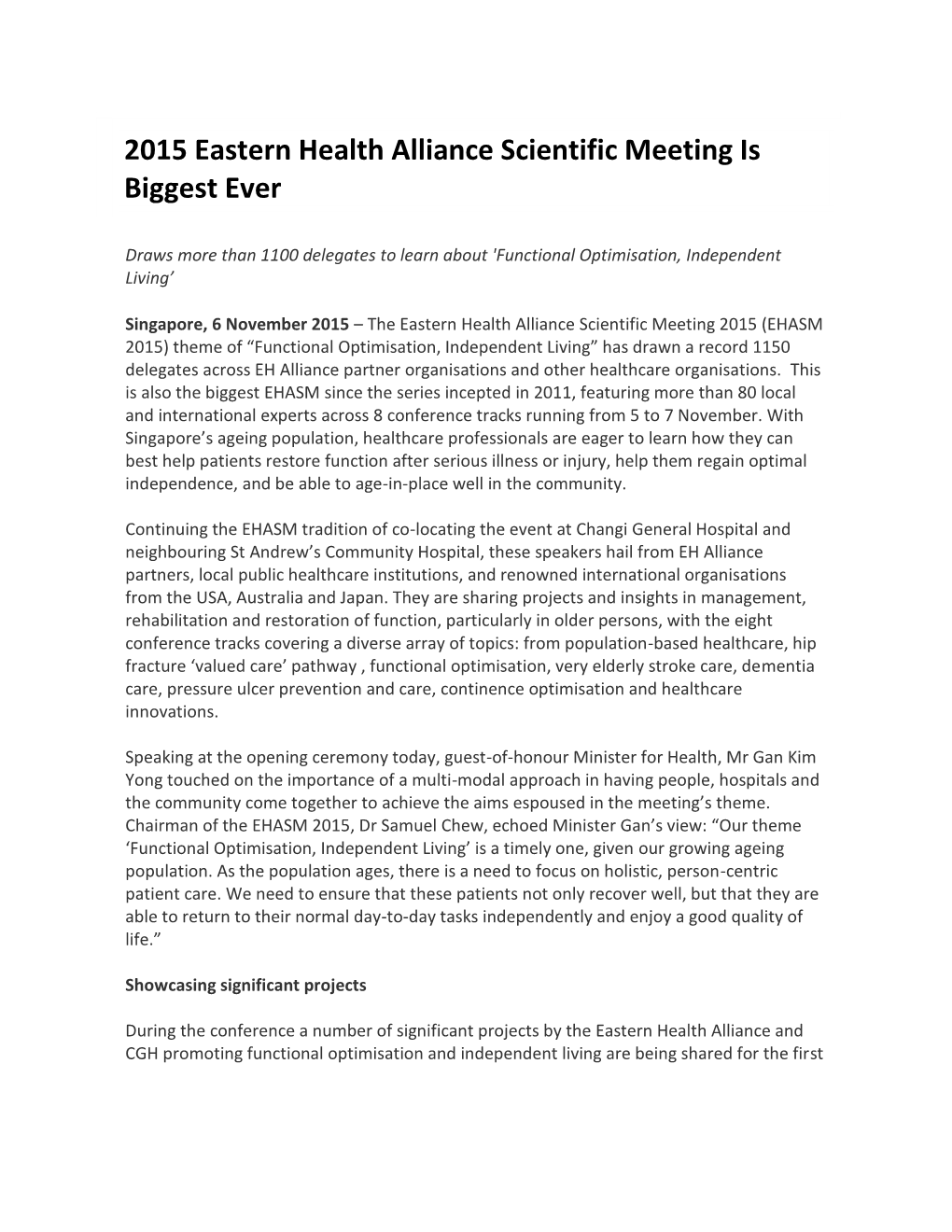 2015 Eastern Health Alliance Scientific Meeting Is Biggest Ever