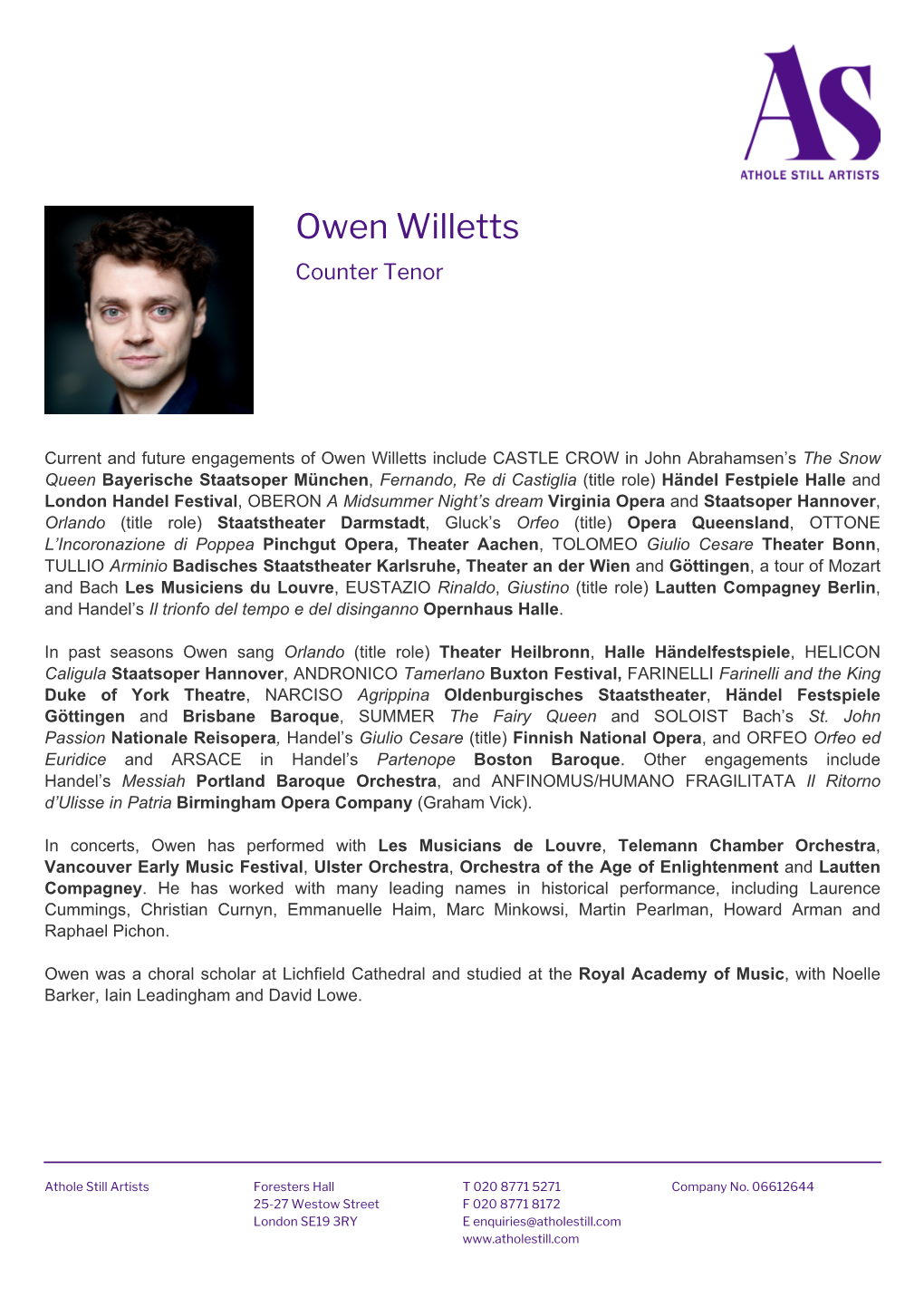 Owen Willetts Counter Tenor