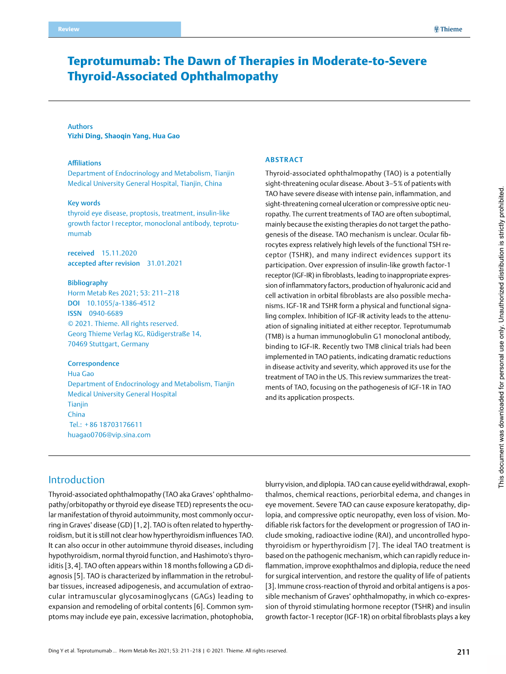 Teprotumumab: the Dawn of Therapies in Moderate-To-Severe Thyroid-Associated Ophthalmopathy