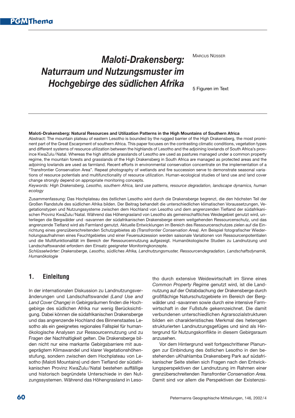 Maloti-Drakensberg: Naturraum Und Nutzungsmuster Im Hochgebirge