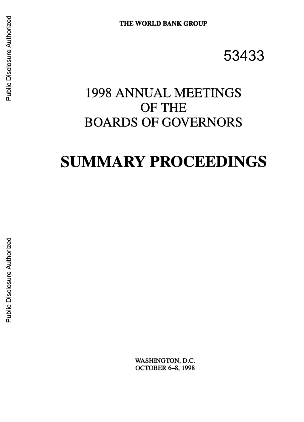1998 ANNUAL MEETINGS Public Disclosure Authorized of the BOARDS of GOVERNORS