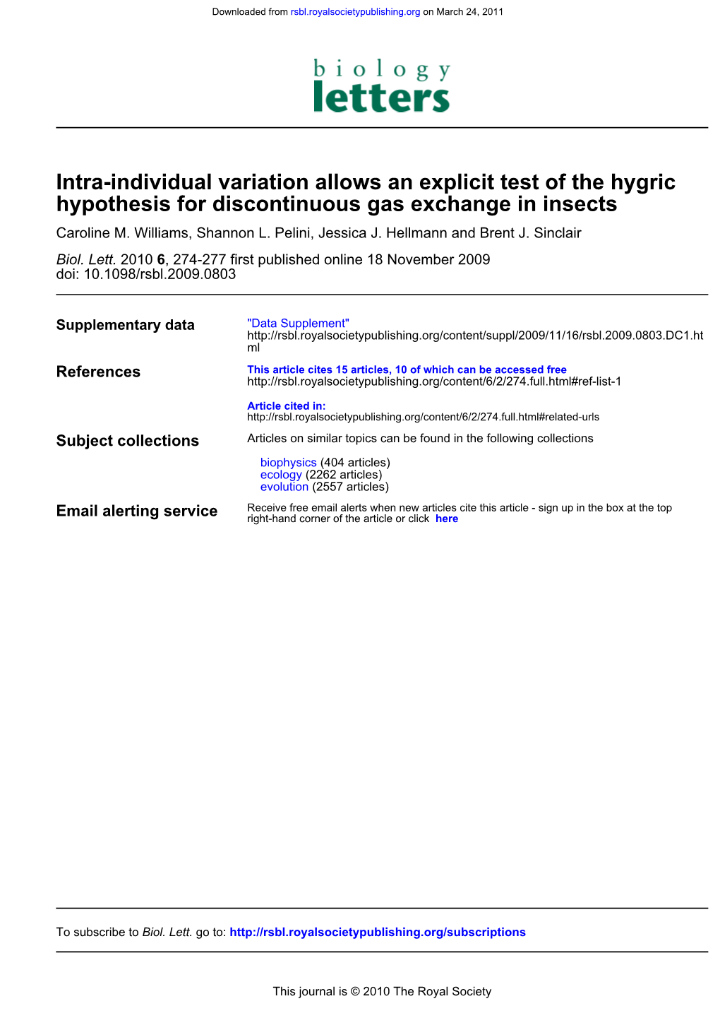 Insect Discontinuous Gas Exchange Paper