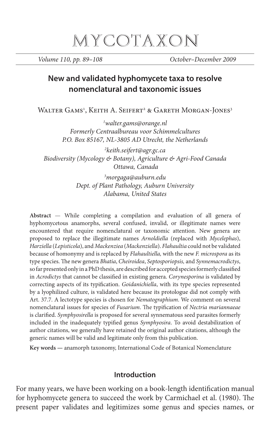 New and Validated Hyphomycete Taxa to Resolve Nomenclatural and Taxonomic Issues