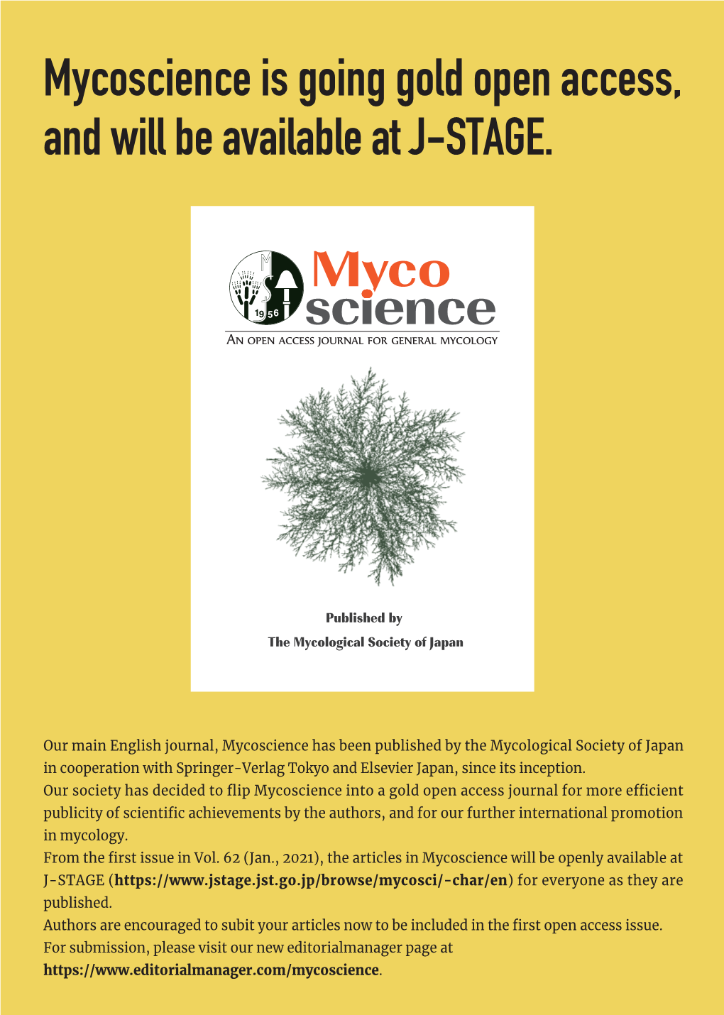 Mycoscience Is Going Gold Open Access, and Will Be Available at J-STAGE