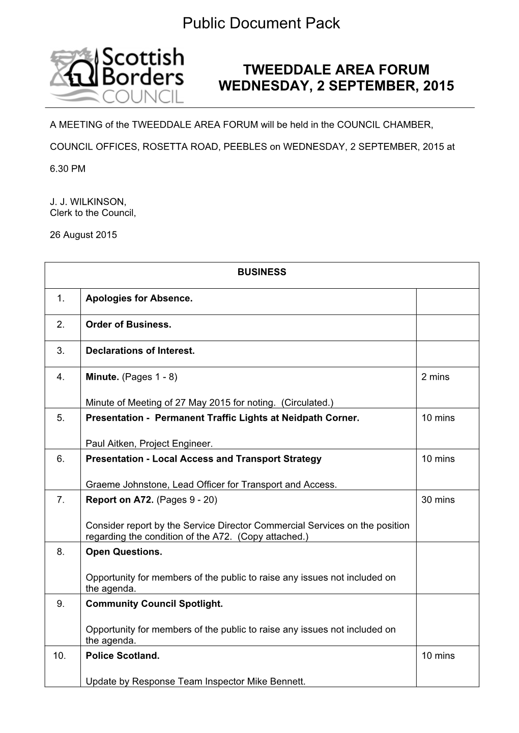(Public Pack)Agenda Document for Tweeddale Area Forum, 02/09