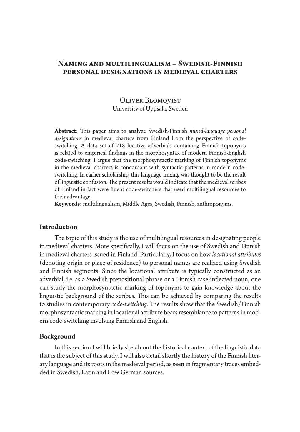 Swedish-Finnish Personal Designations in Medieval Charters