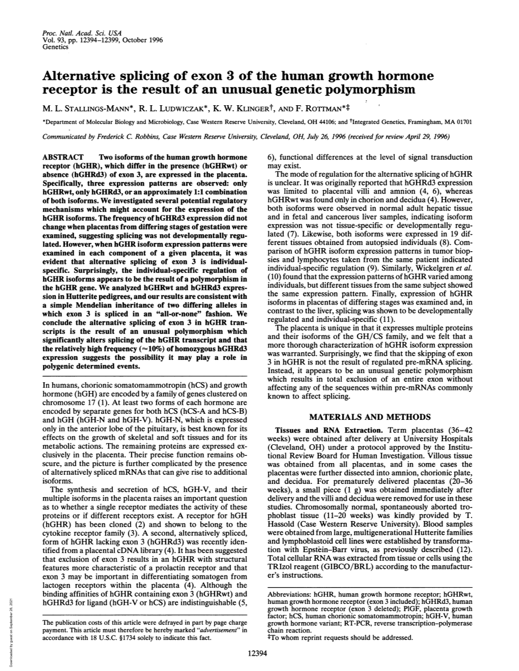 Alternative Splicing of Exon 3 of the Human Growth Hormone Receptor Is the Result of an Unusual Genetic Polymorphism M