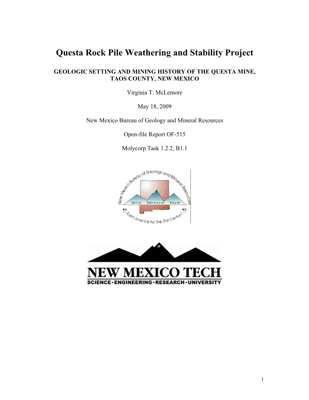 Geologic Setting and Mining History of the Questa Mine, Taos County, New Mexico