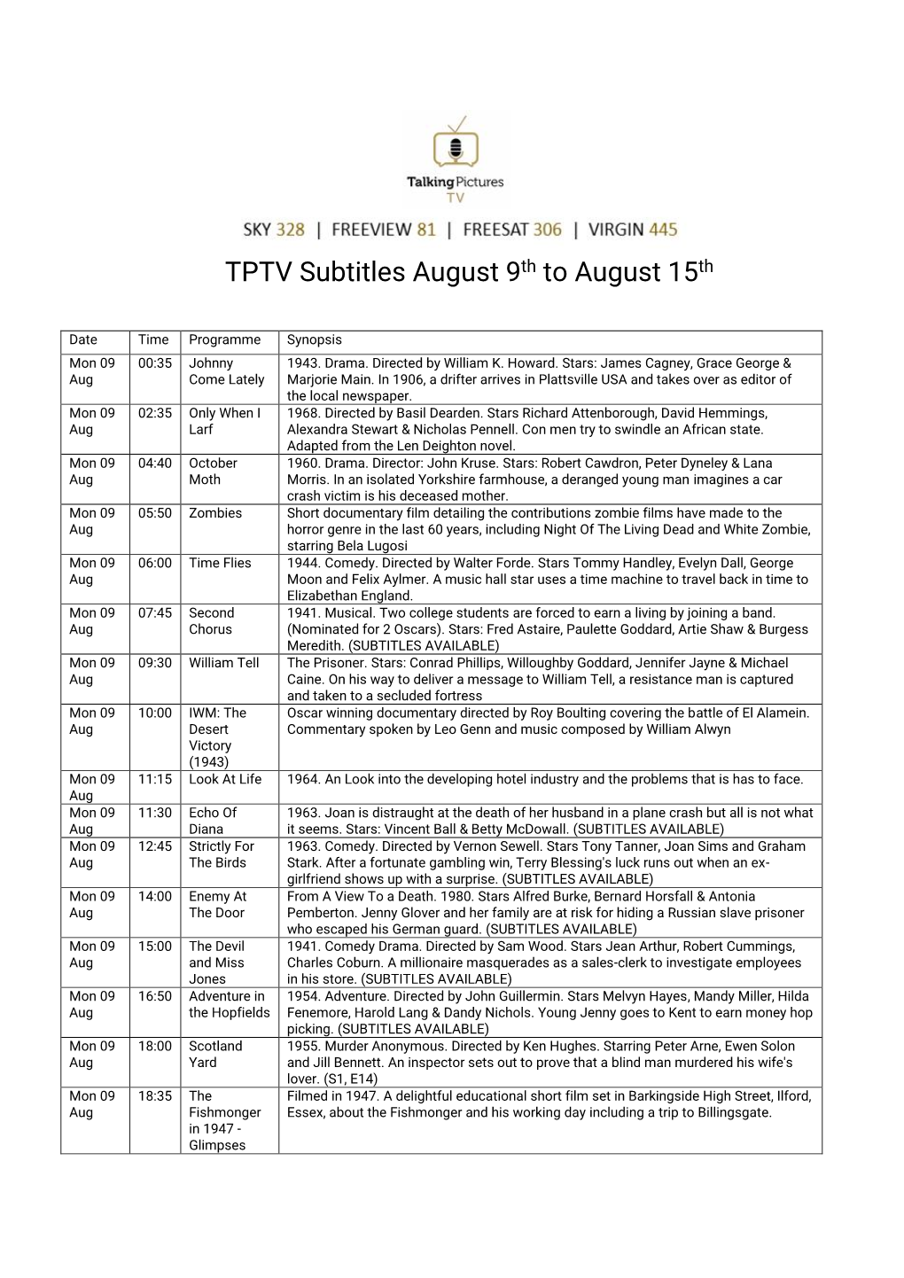 TPTV Subtitles August 9Th to August 15Th