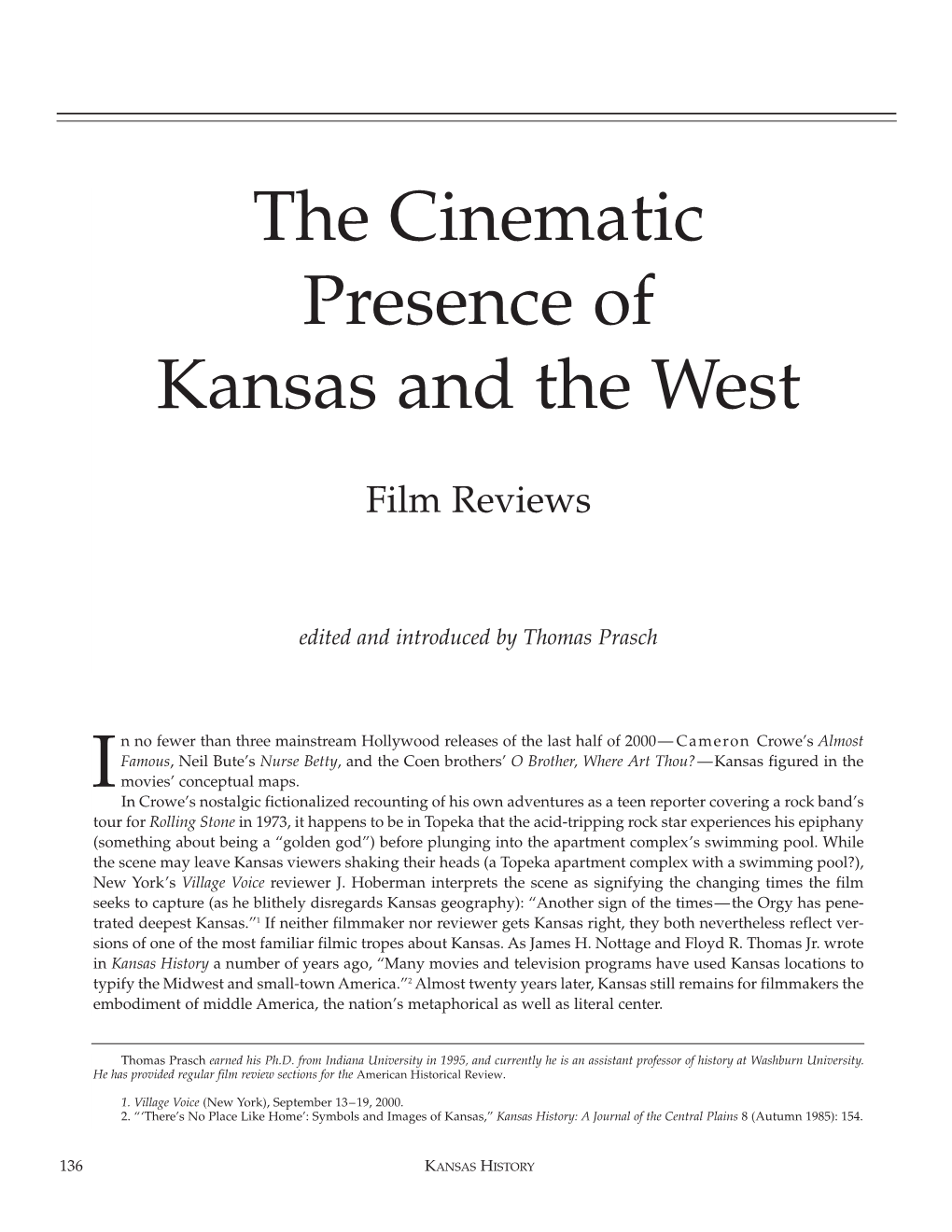 The Cinematic Presence of Kansas and the West