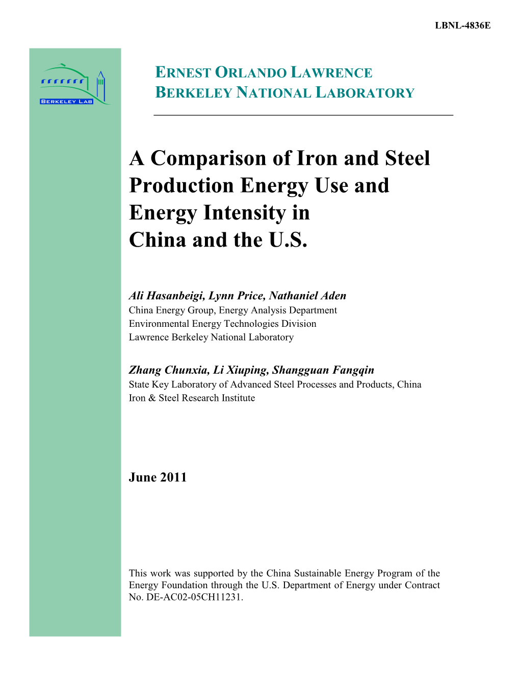 A Comparison of Iron and Steel Production Energy Use and Energy Intensity in China and the U.S