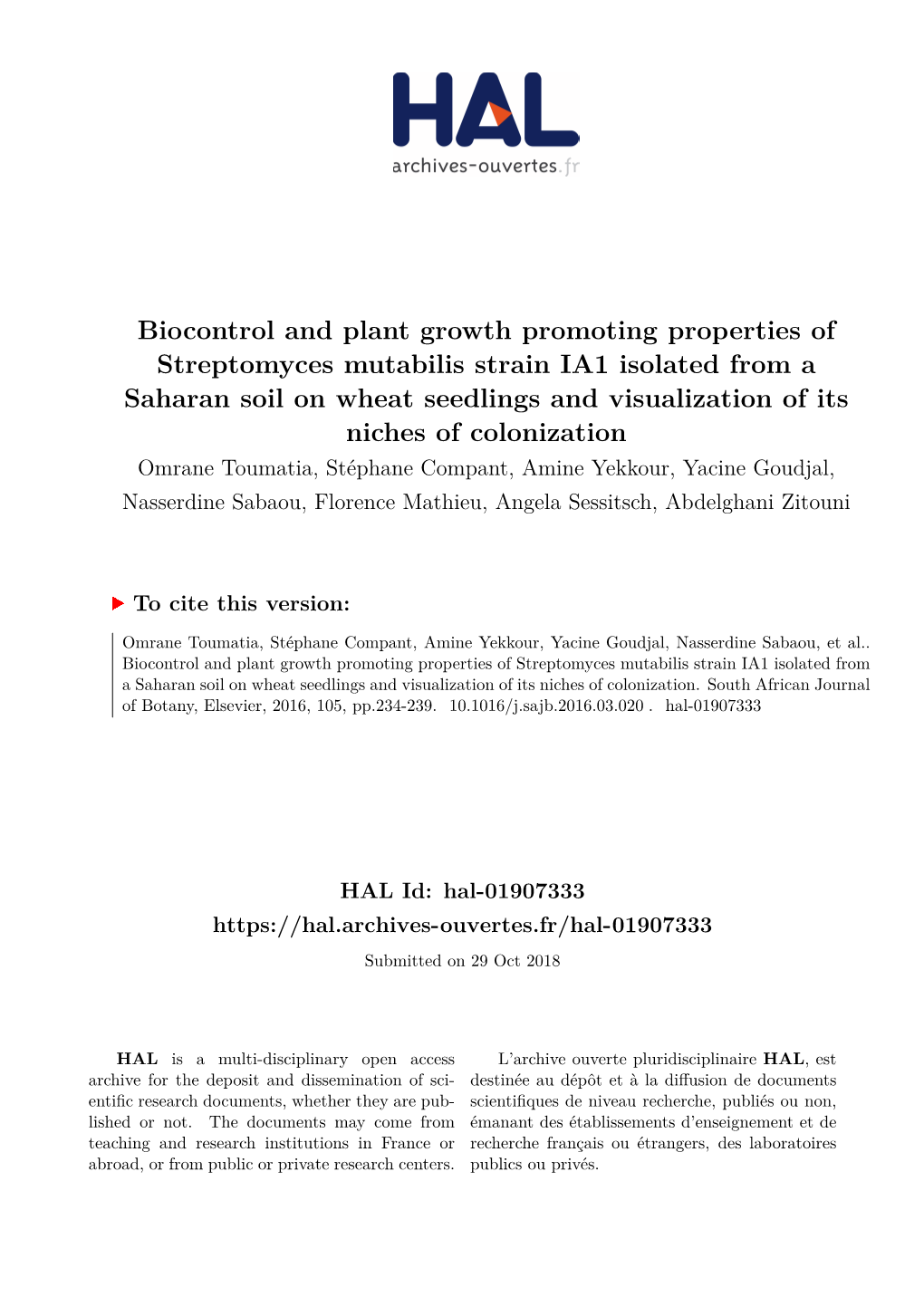 Biocontrol and Plant Growth Promoting Properties of Streptomyces