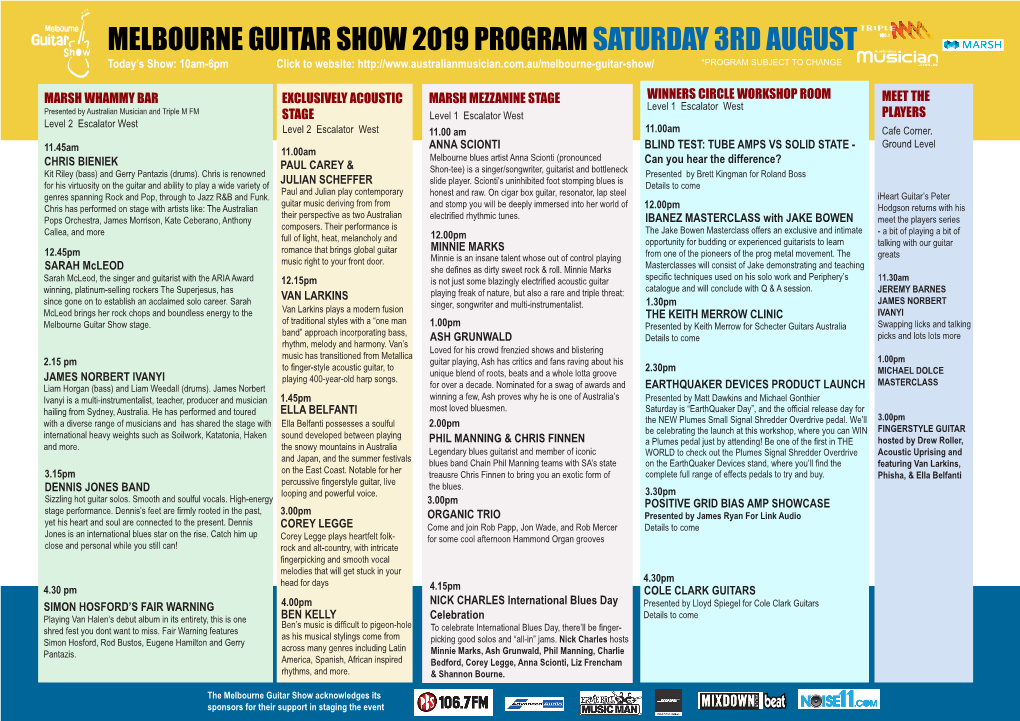Melbourne Guitar Show 2019 Program Saturday 3Rd