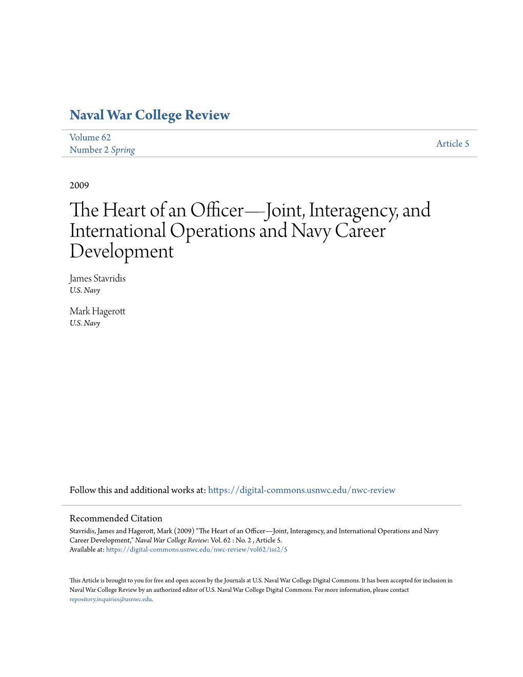 The Heart of an Officerâ•Fljoint, Interagency, and International Operations and Navy Career Development