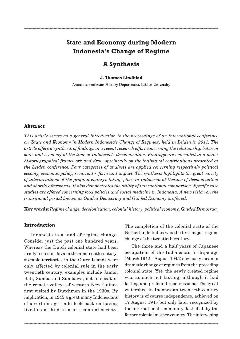 State and Economy During Modern Indonesia's Change of Regime A