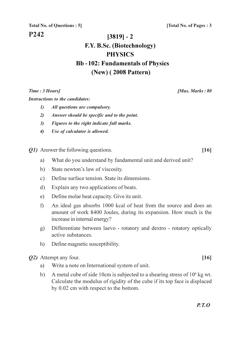 2 Fybsc. (Biotechnology) PHYSICS Bb