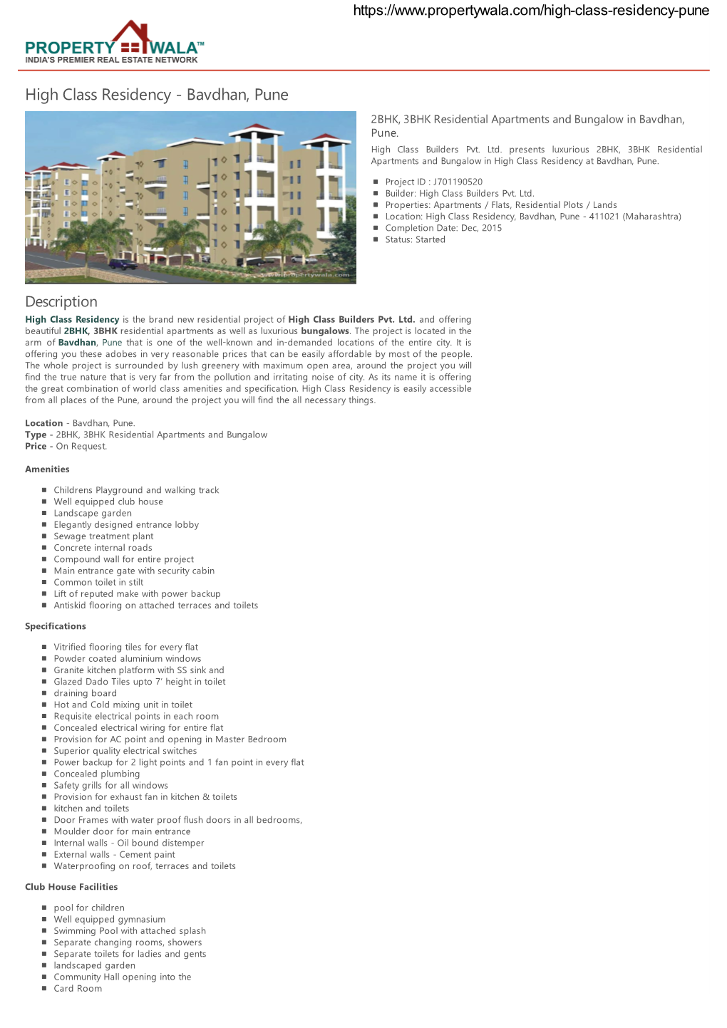 High Class Residency - Bavdhan, Pune 2BHK, 3BHK Residential Apartments and Bungalow in Bavdhan, Pune