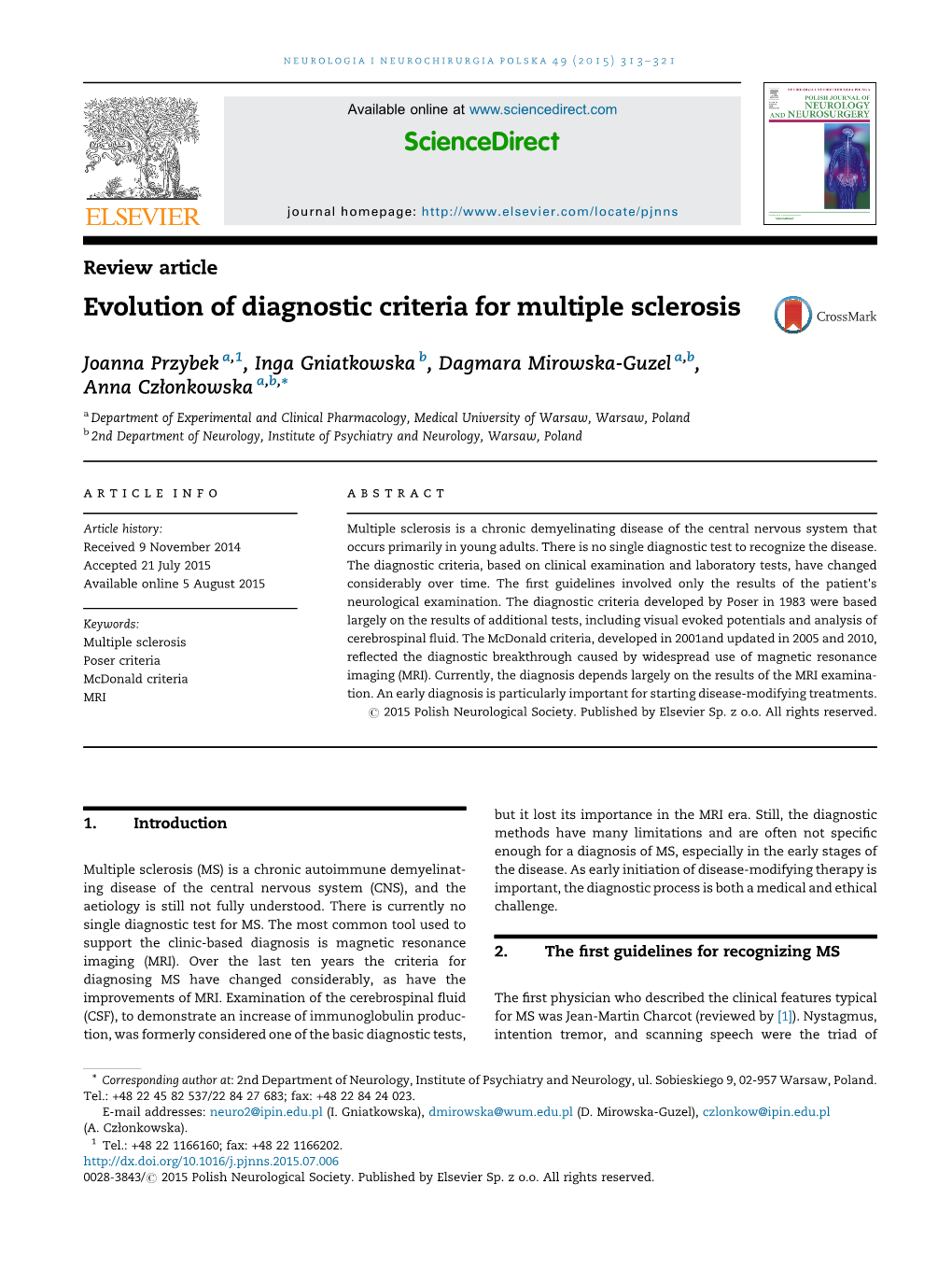 Evolution of Diagnostic Criteria for Multiple Sclerosis