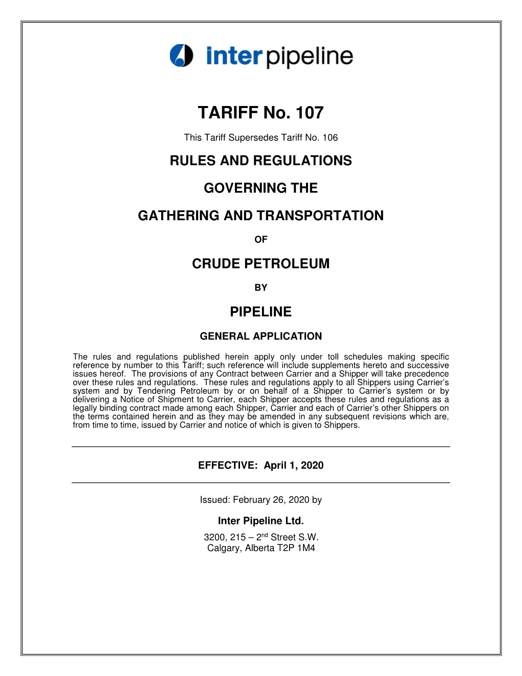 TARIFF No. 107