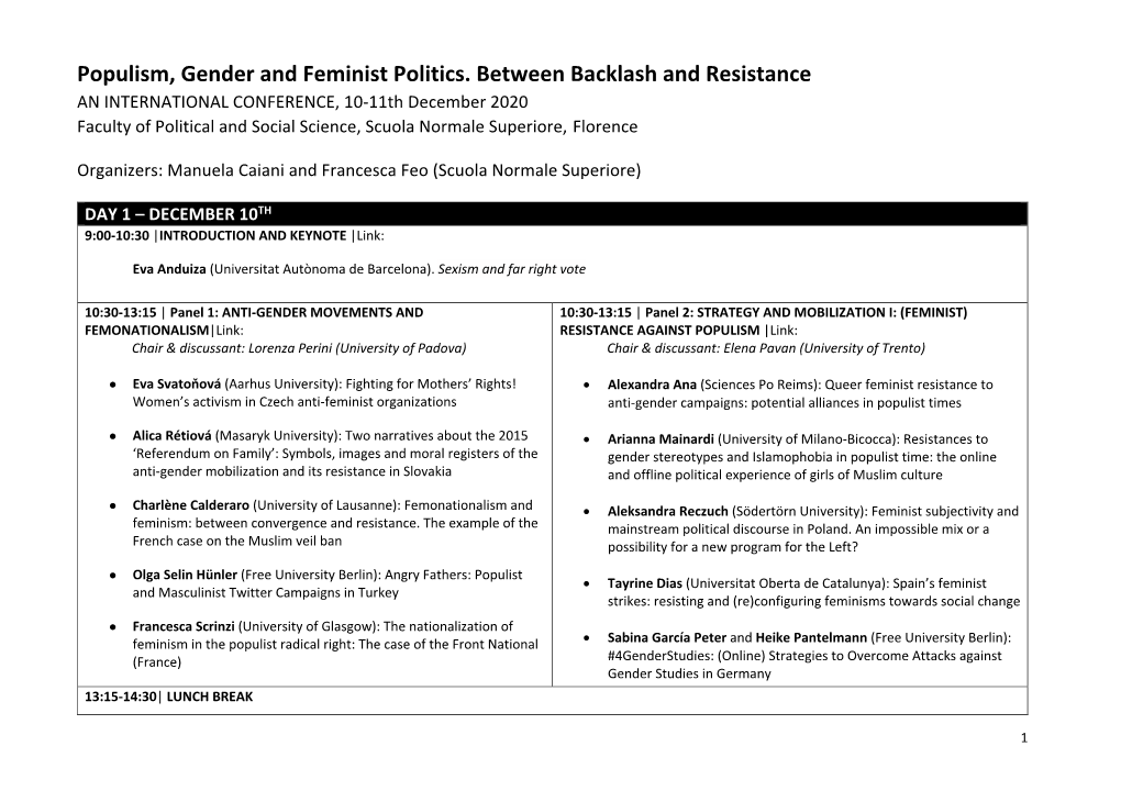 Final Program Populism, Gender and Feminist Politics No Links