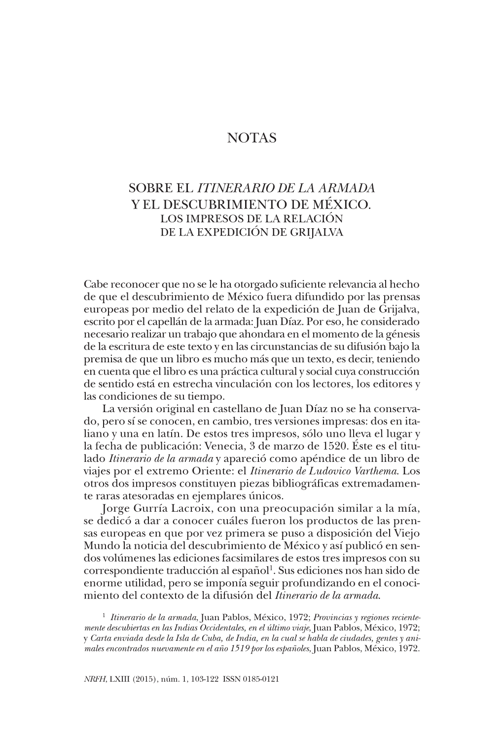 Sobre El Itinerario De La Armada Y El Descubrimiento De México