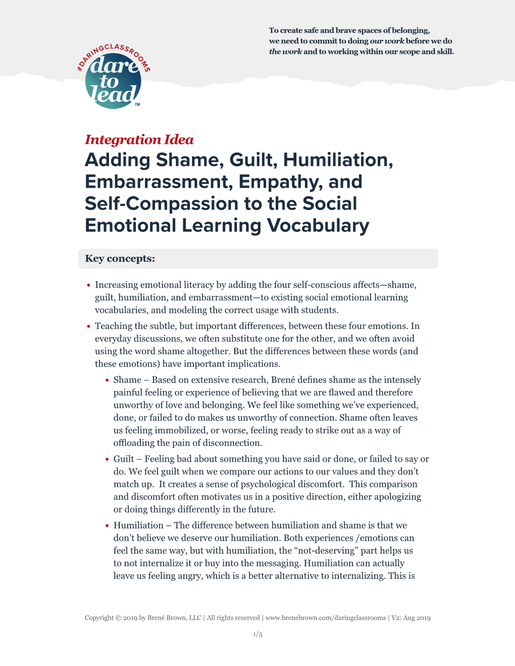 Adding Shame, Guilt, Humiliation, Embarrassment, Empathy, and Self-Compassion to the Social Emotional Learning Vocabulary