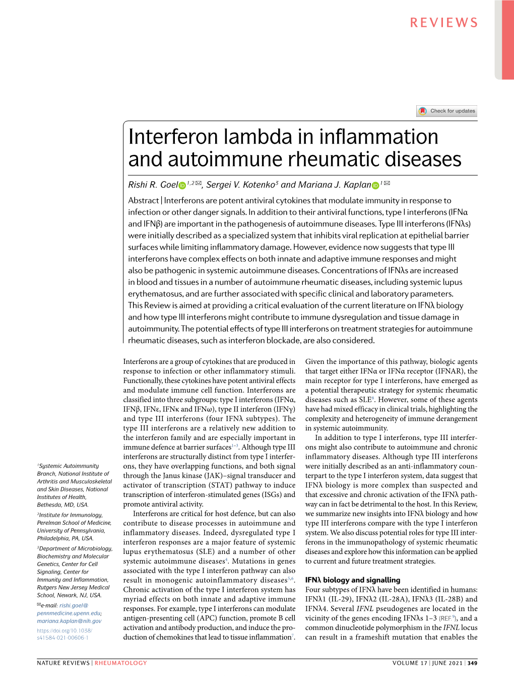 Interferon Lambda in Inflammation and Autoimmune Rheumatic Diseases