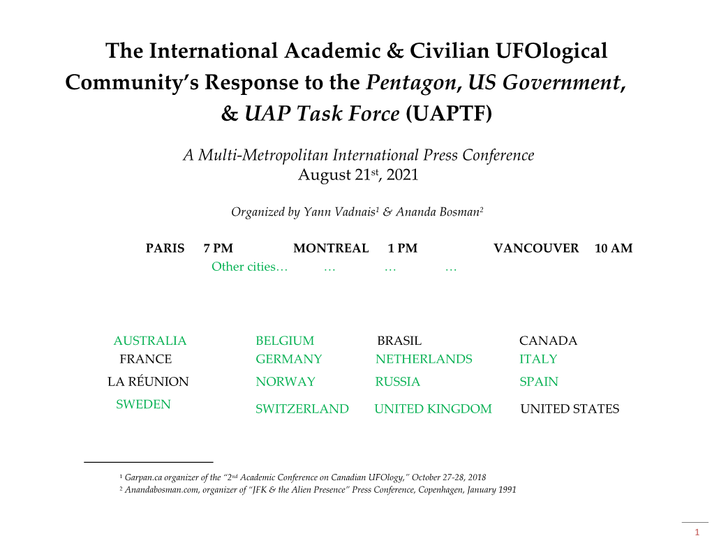 Download Academic & Civilian Ufological Community's Response