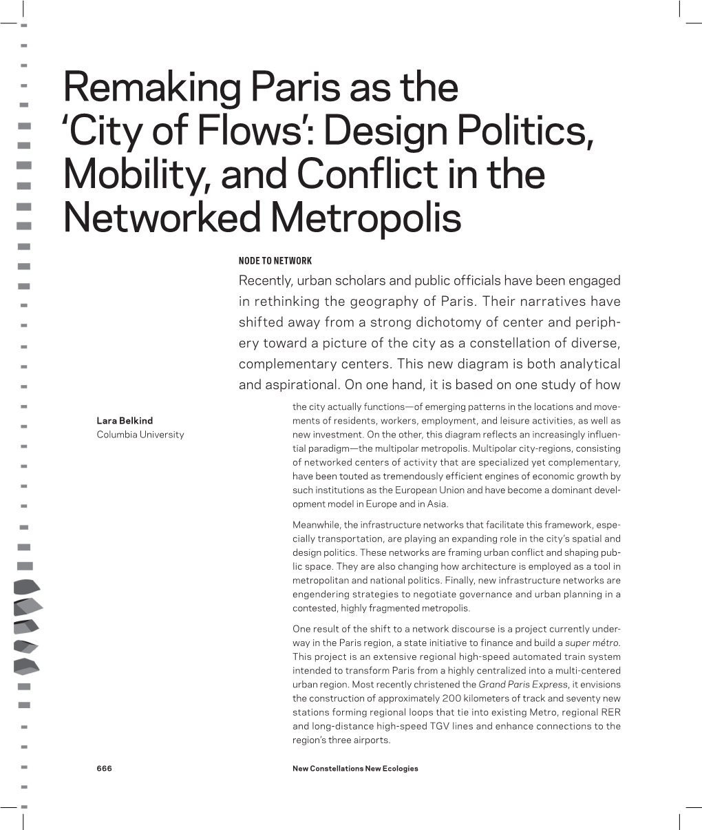 Remaking Paris As the 'City of Flows': Design Politics, Mobility, And