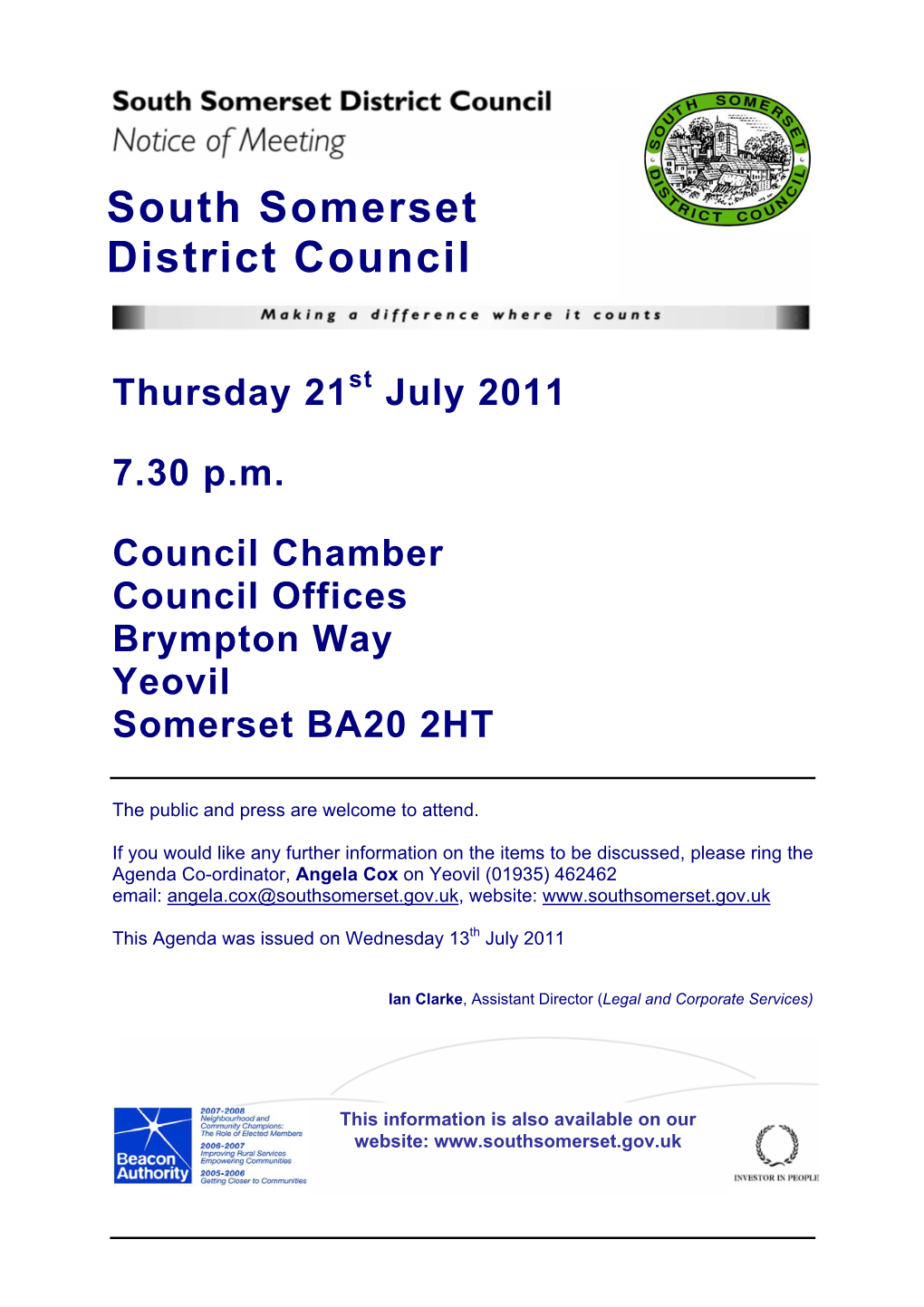 South Somerset District Council Thursday 21