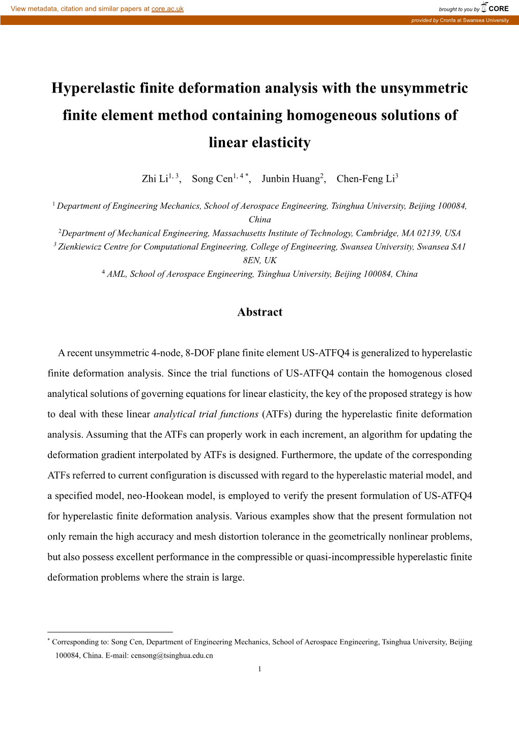 Hyperelastic Finite Deformation Analysis with the Unsymmetric Finite Element Method Containing Homogeneous Solutions of Linear Elasticity