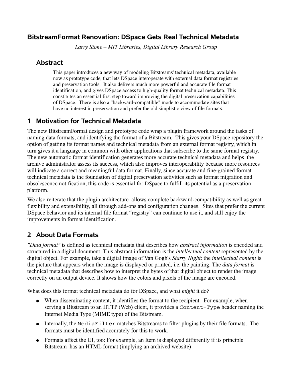 Dspace Gets Real Technical Metadata Larry Stone – MIT Libraries, Digital Library Research Group