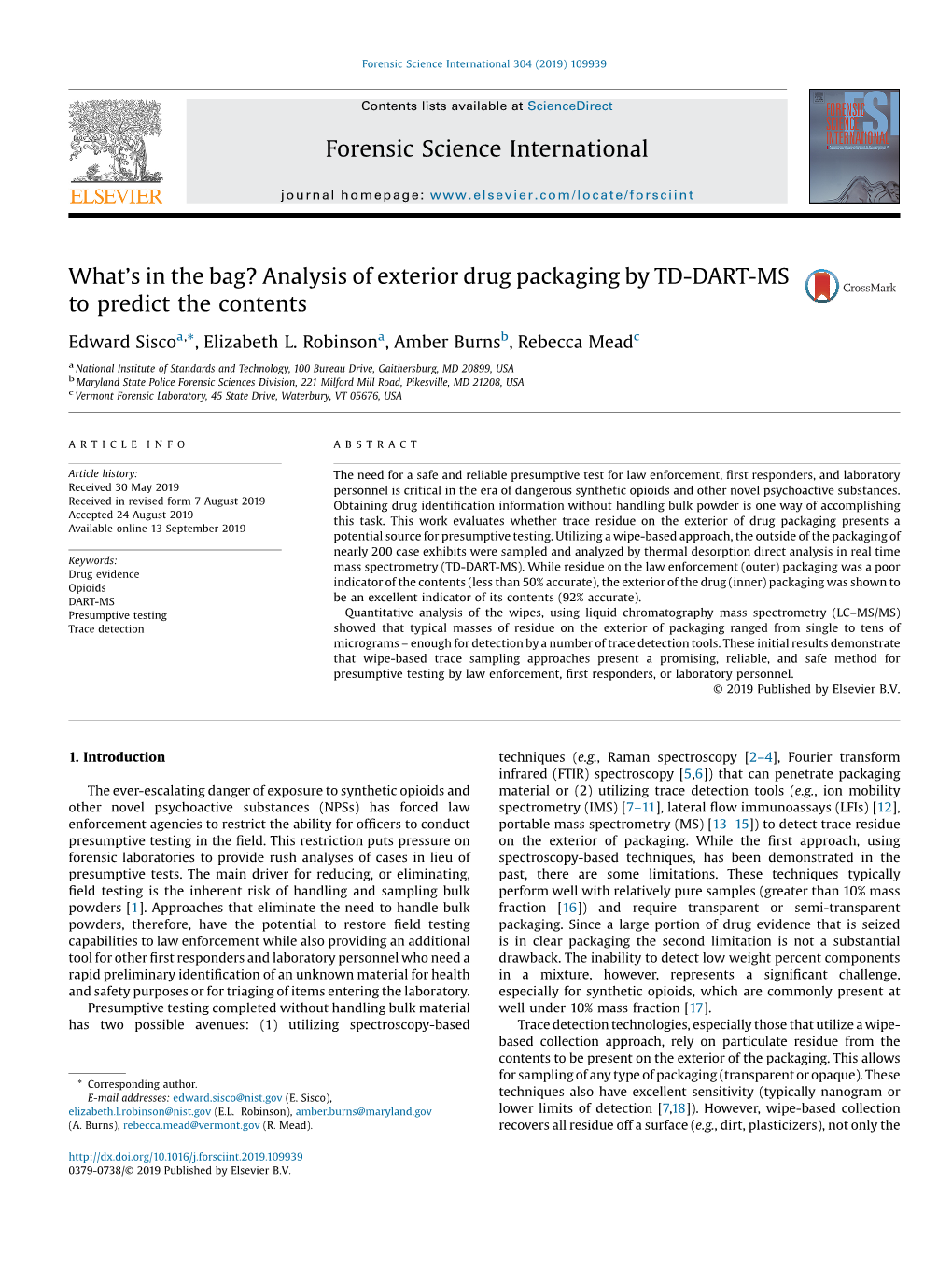 Analysis of Exterior Drug Packaging by TD-DART-MS to Predict the Contents