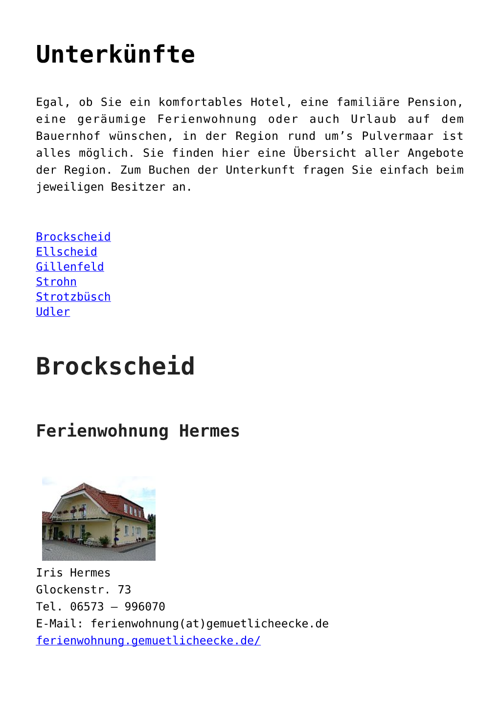 Unterkünfte Brockscheid