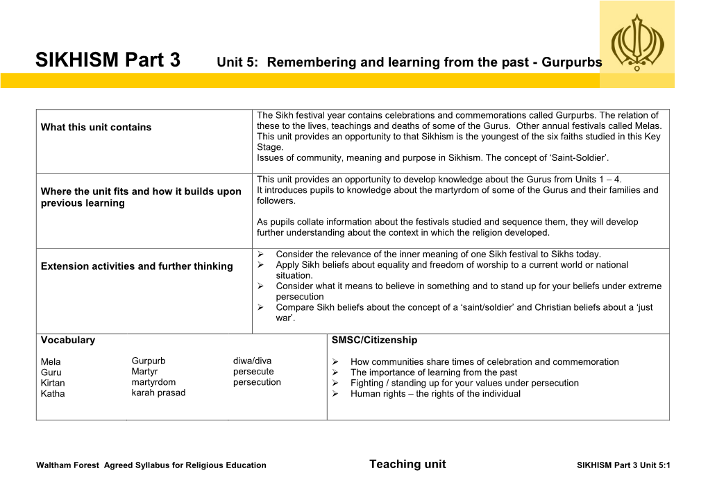 SIKHISM Part 3 Unit 5: Remembering and Learning from the Past - Gurpurbs