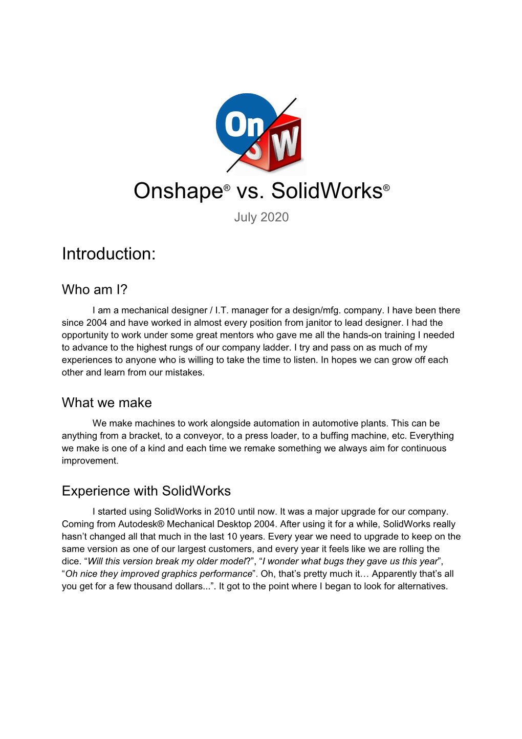 Onshape® Vs. Solidworks®