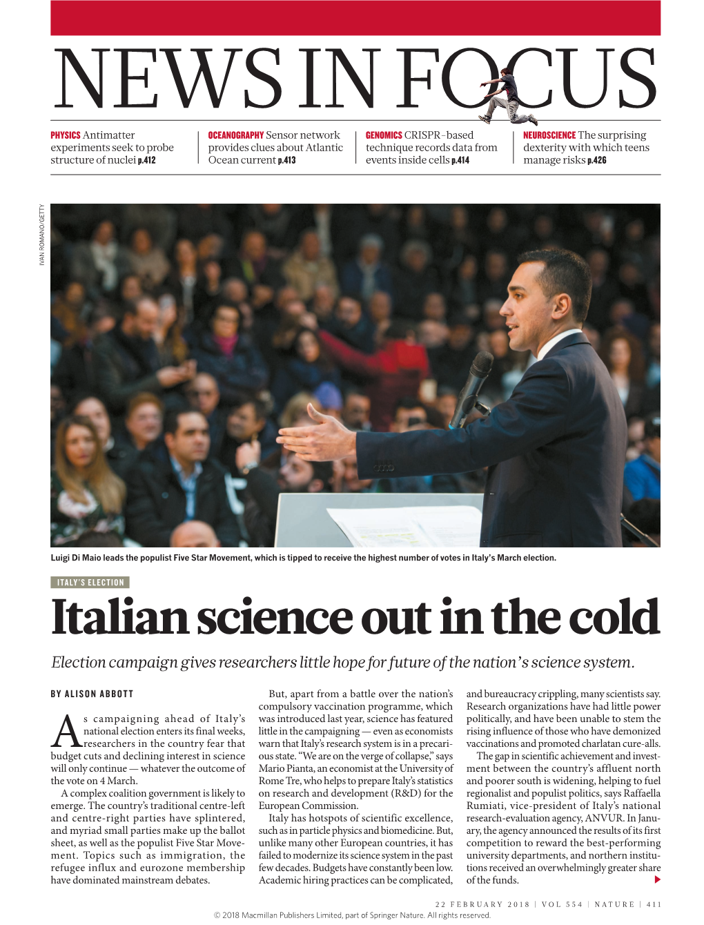 Italian Science out in the Cold Election Campaign Gives Researchers Little Hope for Future of the Nation’S Science System