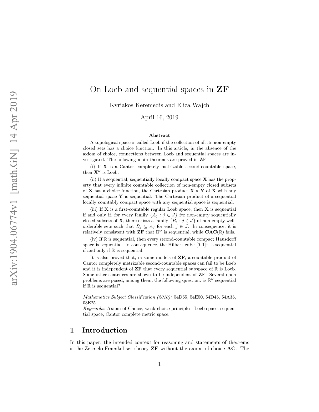 On Loeb and Sequential Spaces in $\Mathbf {ZF} $