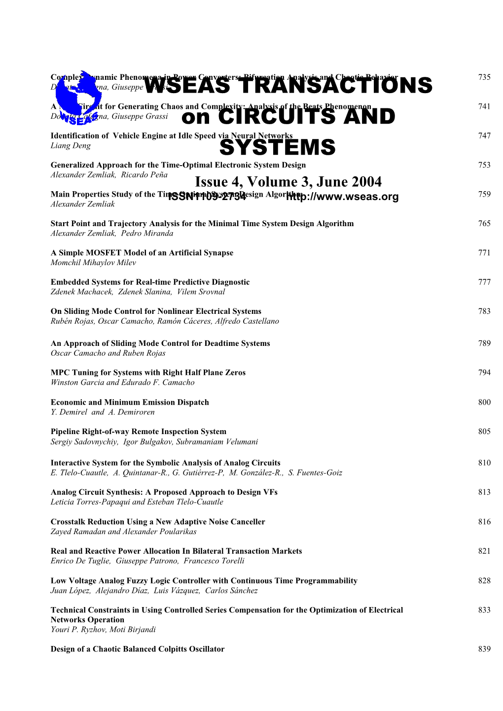 WSEAS Trans. on CIRCUITS and SYSTEMS, June 2004