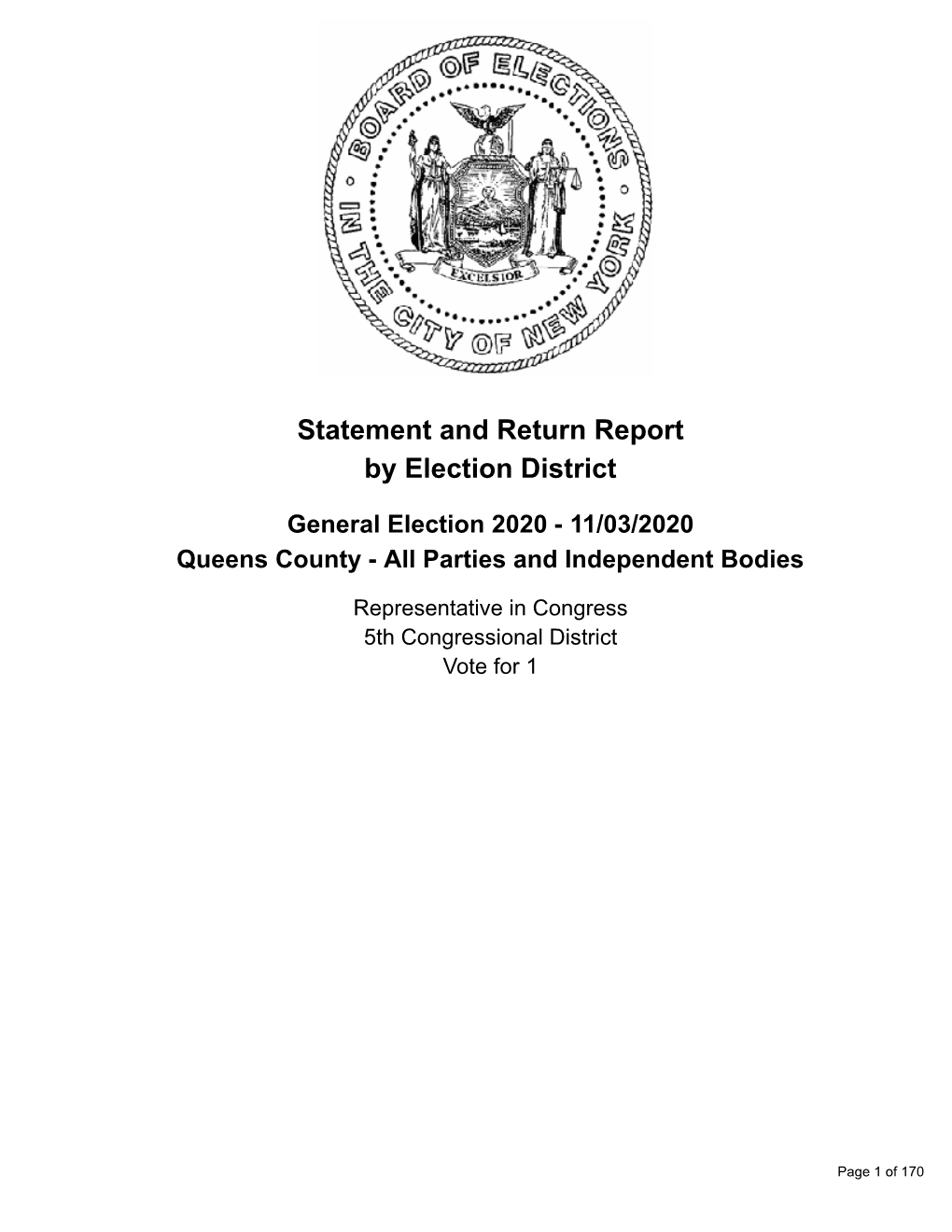 Statement and Return Report by Election District General Election