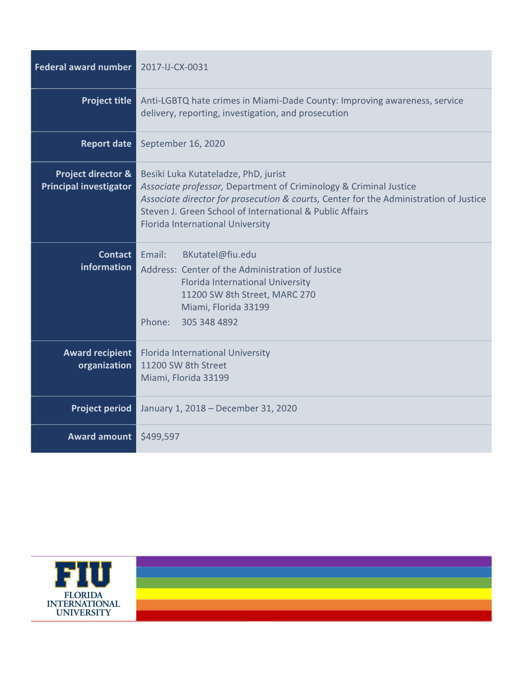 Anti-LGBTQ Hate Crimes in Miami-Dade County: Improving Awareness, Service Delivery, Reporting, Investigation, and Prosecution