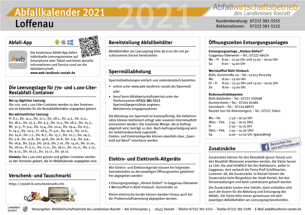 Abfallkalender Loffenau 2021