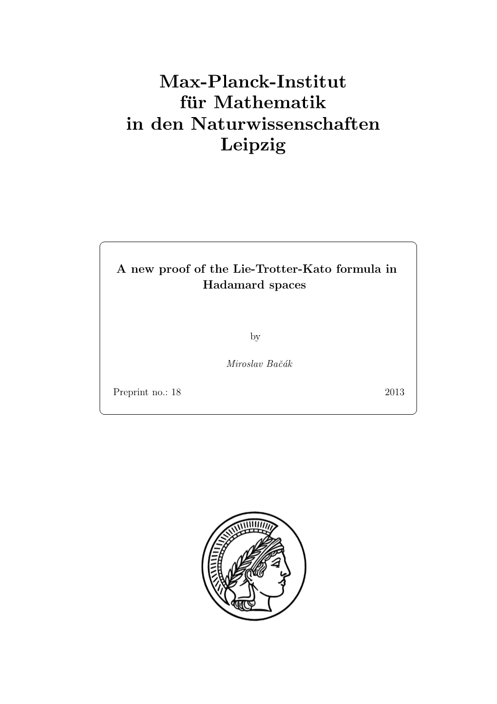 Max-Planck-Institut Für Mathematik in Den Naturwissenschaften Leipzig